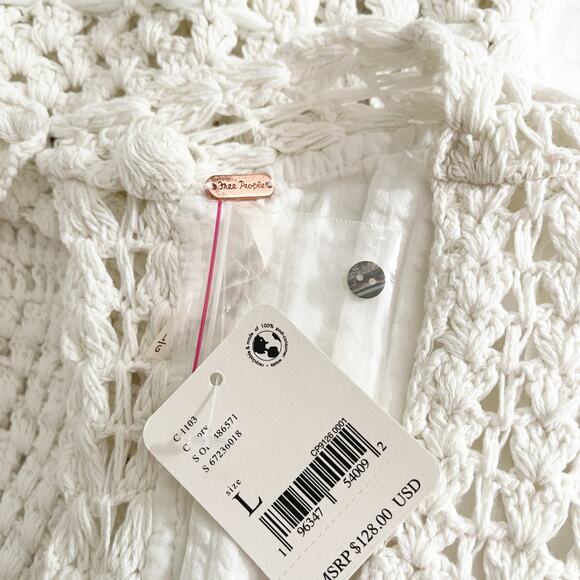 FREE PEOPLE Meghan Crochet Top Ivory Large L - Picture 10 of 11